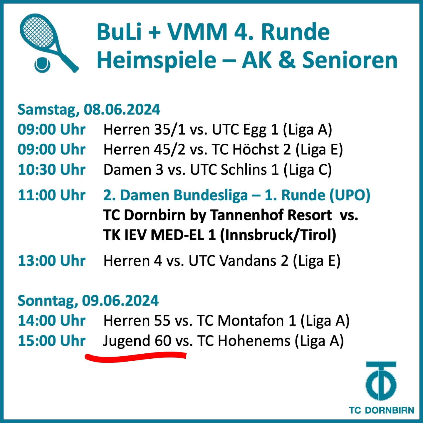 Ank�ndigung der Spiele am Wochenende - VMM 2024
